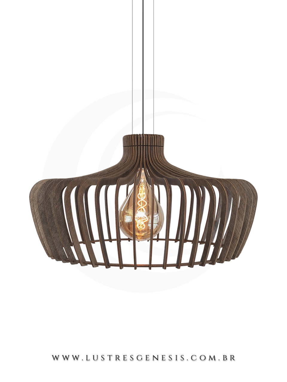 Luminária Pendente Magnólia Ø50cm em madeira com design moderno. Lustres Gênesis loja online venda de Lustres e Iluminação